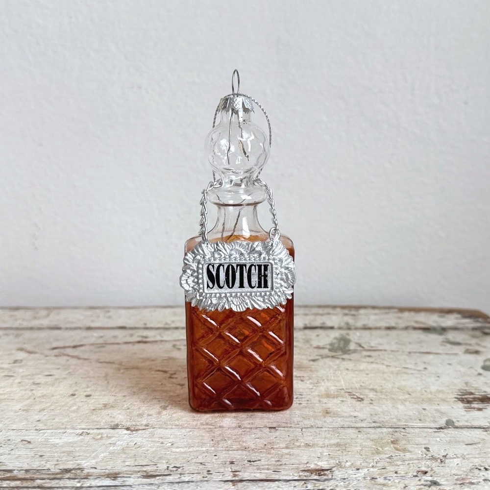 Vintage Style Glass Scotch Decanter Christmas Ornament Amber Barware Decor 5.5in